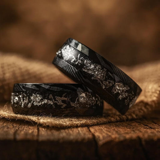 black damascus steel meteorite ring 8mm The Black Orbit