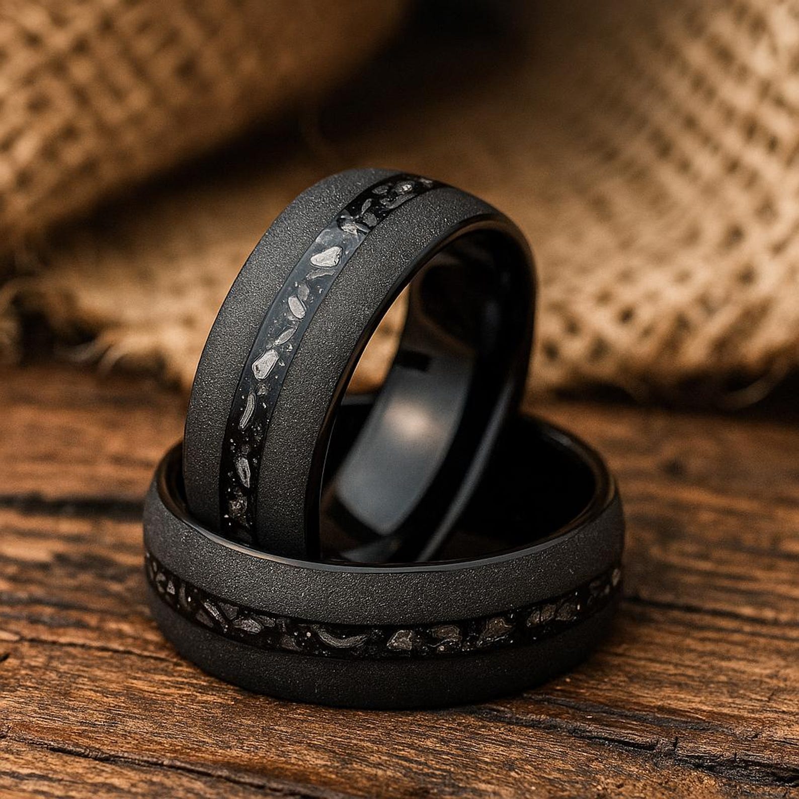 black matte tungsten meteorite ring 8mm The Voidcore