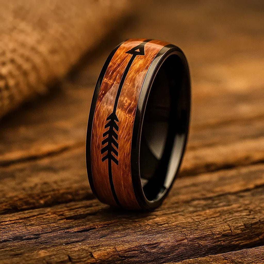 black tungsten barrel wood ring 8mm The Barrel Vein