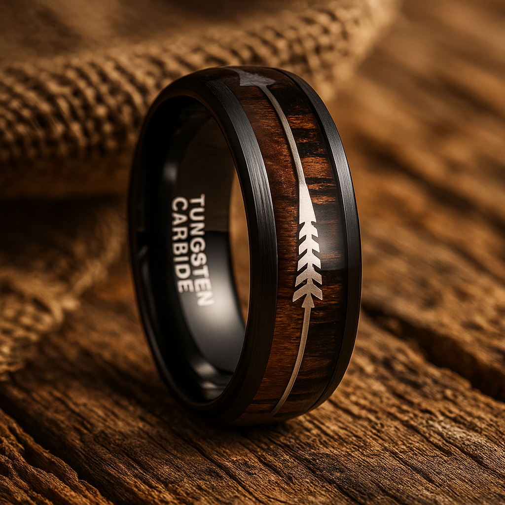 black tungsten barrel wood ring 8mm The Barrelforge