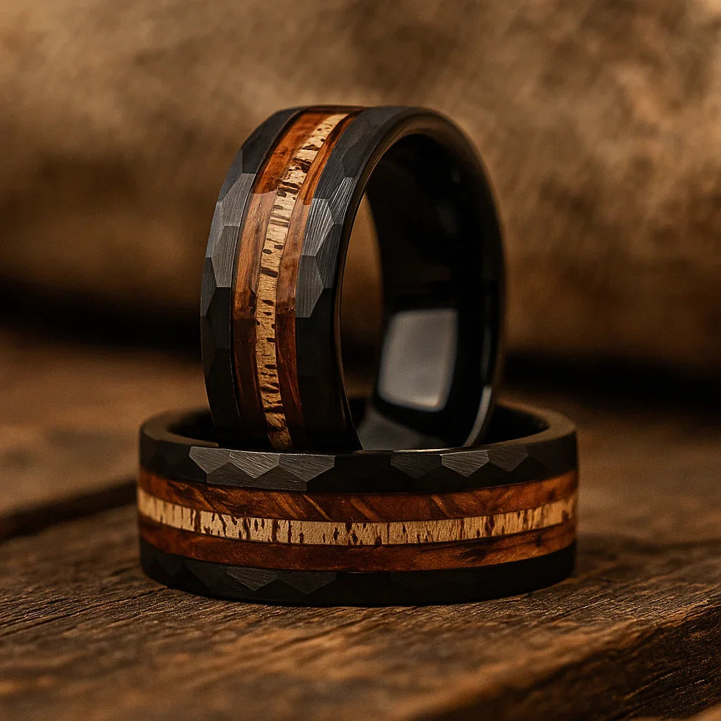 black tungsten barrel wood ring 8mm The Emberline