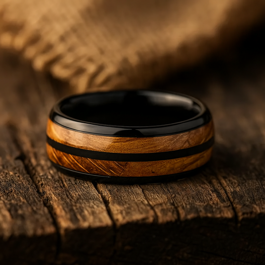 black tungsten barrel wood ring 8mm The Oakbound
