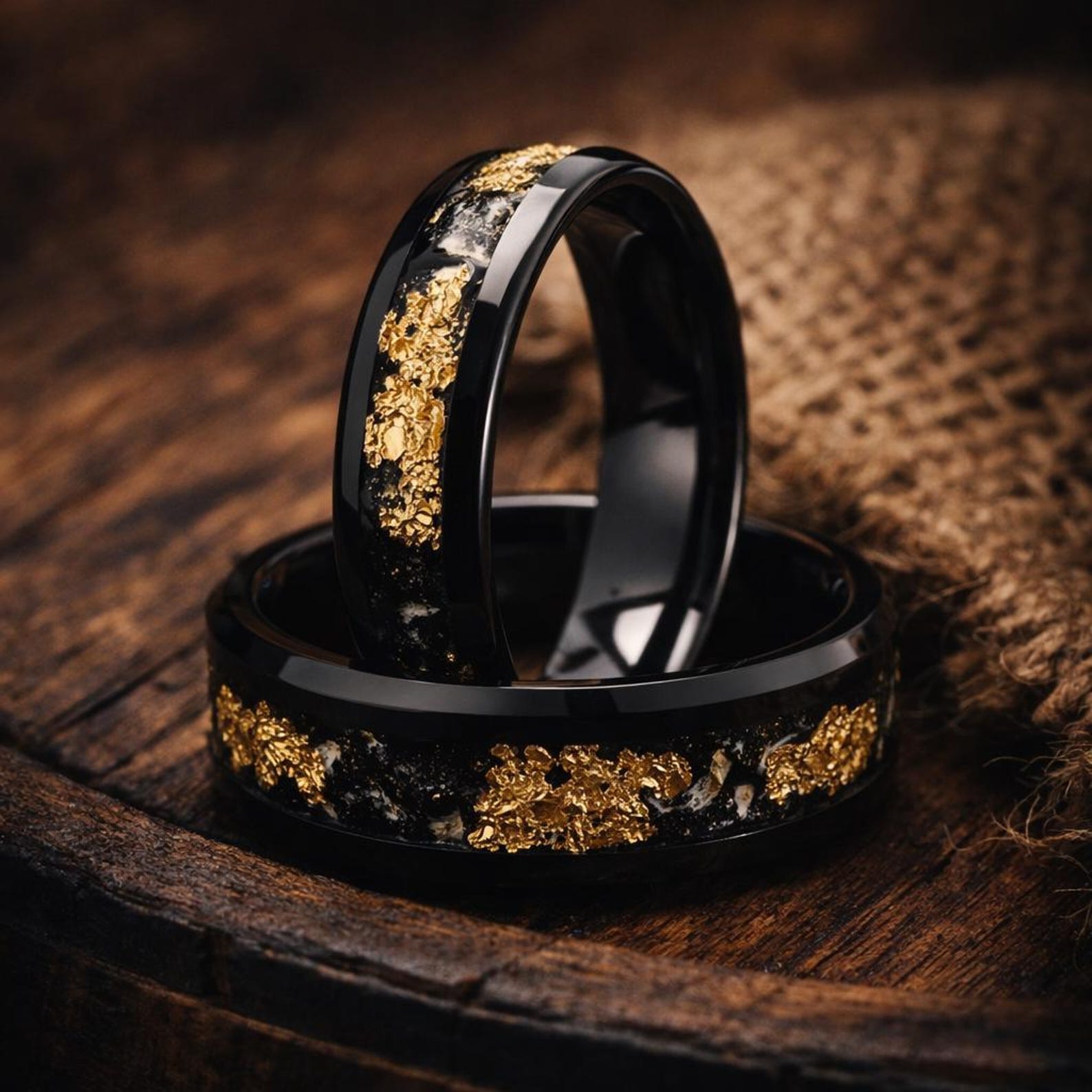 black tungsten meteorite couple rings 6mm 8mm The Ashes of Stars