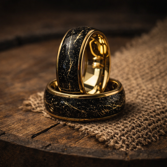 black tungsten meteorite dust ring 8mm The Deep Space