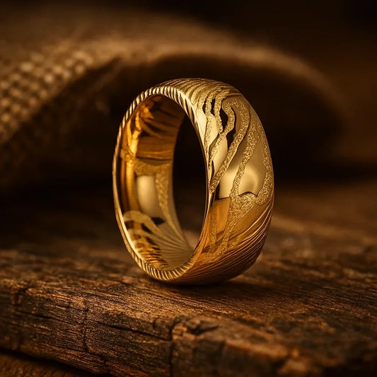 gold damascus steel ring 8mm The Goldforge