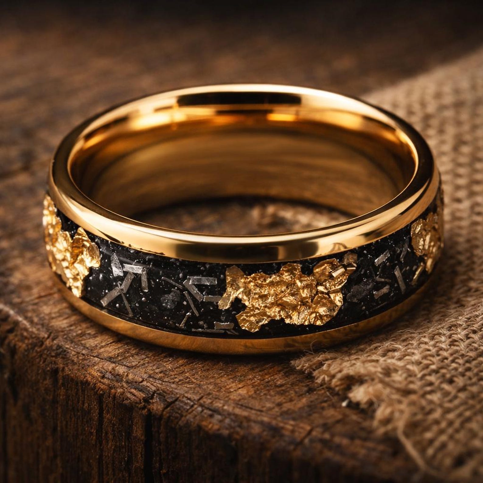 gold tungsten meteorite ring 8mm The Iron Comet