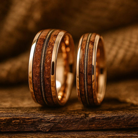 rose gold tungsten barrel wood guitar string ring 8mm The Twin Chord