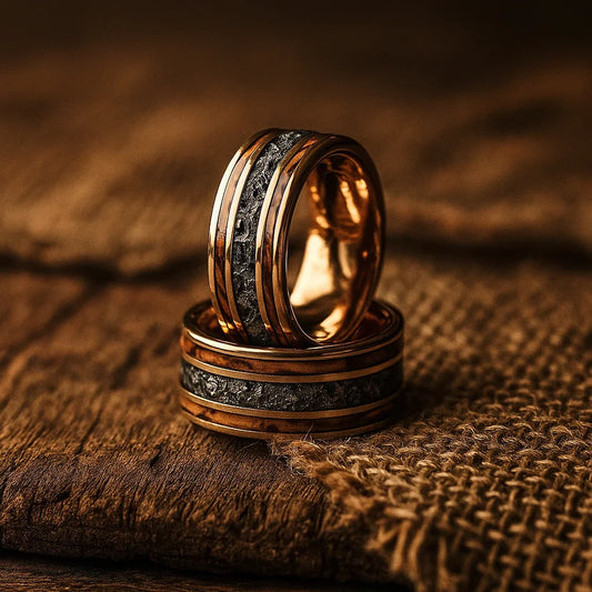 rose gold tungsten meteorite barrel wood ring 8mm The Barrelforge