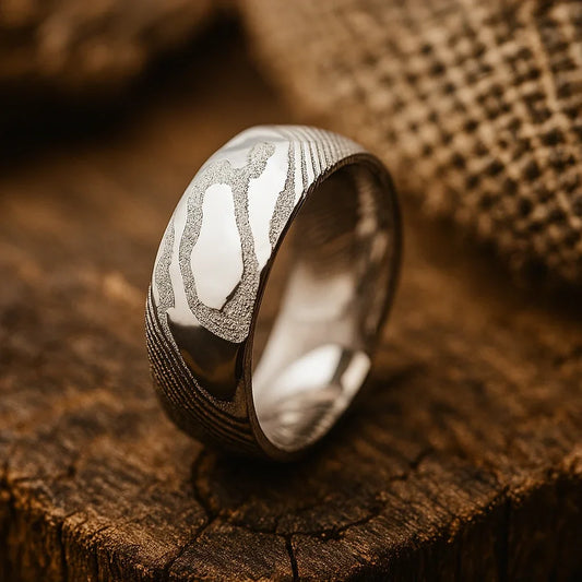silver damascus steel ring 8mm The Steelborn