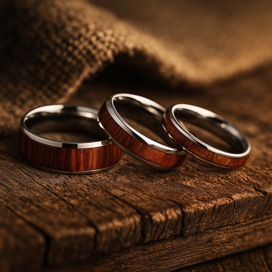 silver tungsten barrel wood ring 8mm The Agedheart